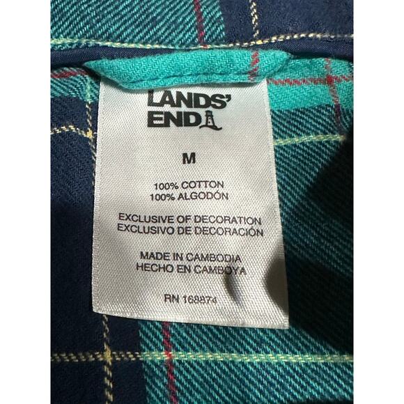 Lands End Women’s 2 piece Flannel Pajama Set Aqua Blue Cotton Pockets Medium - Picture 3 of 12
